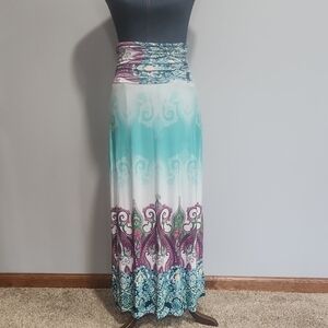 VENUS White and Blue Ruched Maxi Skirt Resort Wear